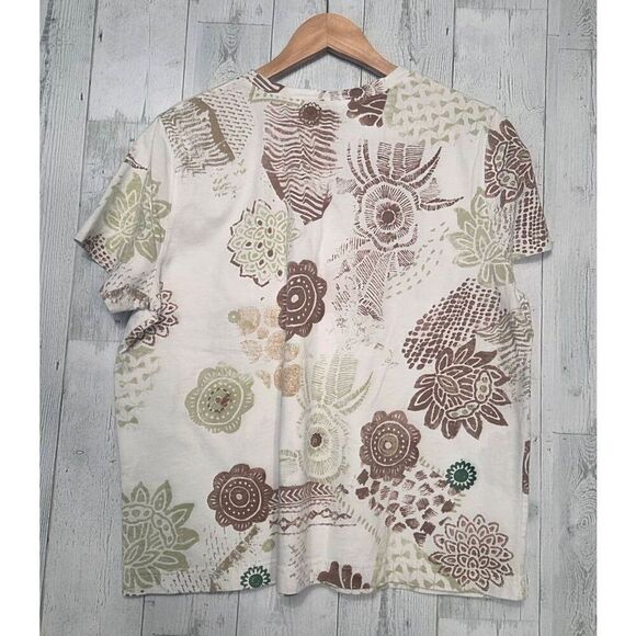 Hot Cotton Stylized Floral Earthtone Printed Heavyweight T-Shirt Sz L - Picture 3 of 5